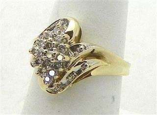 Lady's Diamond Cluster Ring 38 Diamonds .68 Carat T.W. 10K Yellow Gold 4g